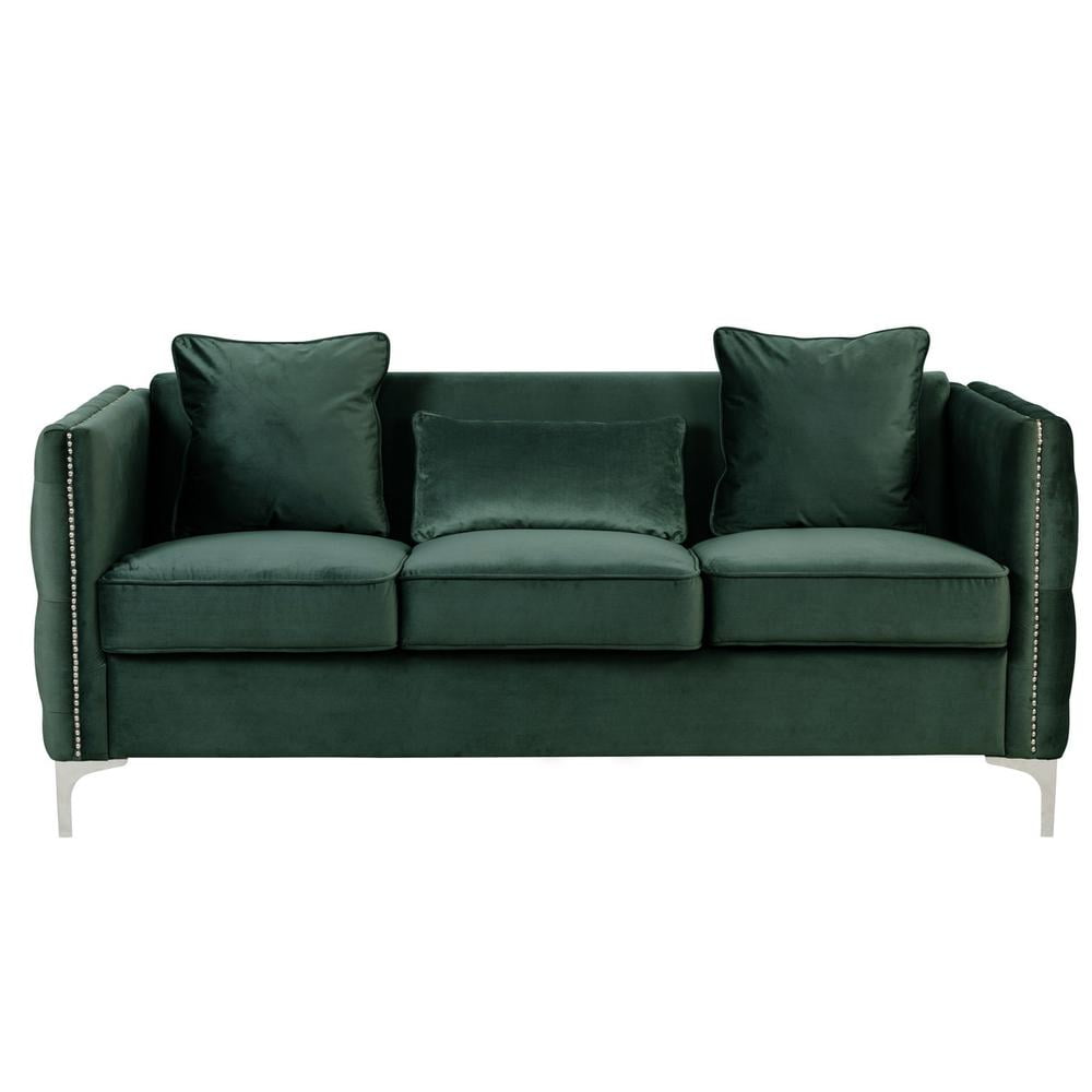 Elegant Bayberry Green Velvet Chesterfield Sofa with Nailhead Trim