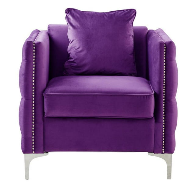 Lilola Home Bayberry Purple Velvet Chair with 1 Pillow
