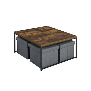 Lilola Home Caitlin Engineered Wood 5 Piece Coffee Table Set in Weathered Oak