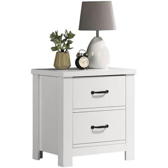 Lilola Home Cassini 21.5-inch White 2-Drawer Nightstand Modern Bedside Table with Black Handles & Smooth-Glide Storage Drawers$$Home Decor, Kitchen, & Other