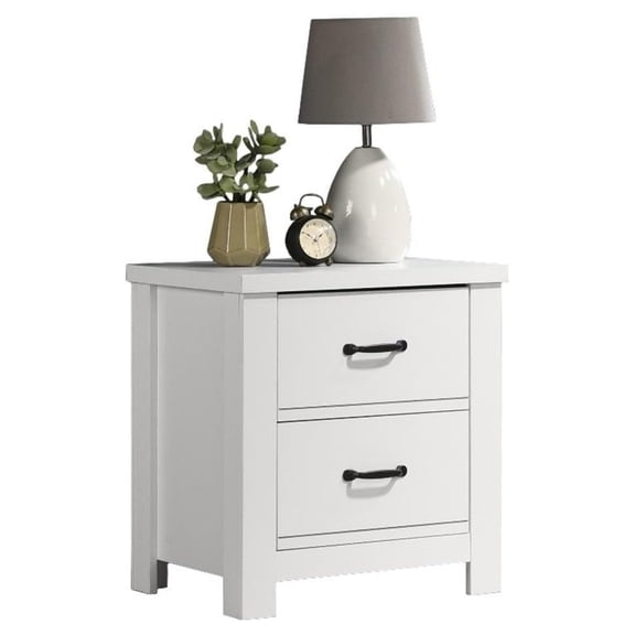 Lilola Home Cassini 21.5-inch White 2-Drawer Nightstand Modern Bedside Table with Black Handles & Smooth-Glide Storage Drawers
