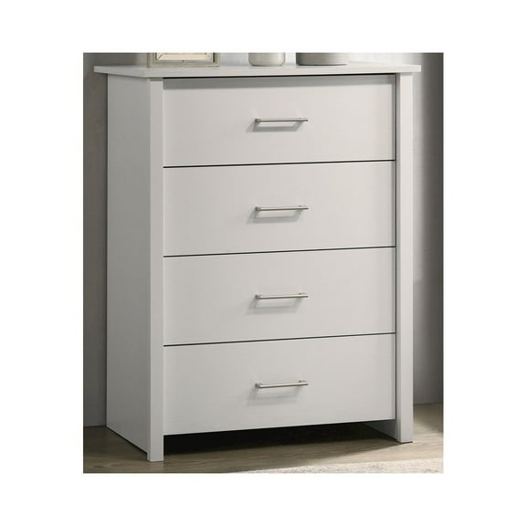 Lilola Home Celeste 32"W White 4-Drawer Chest with Silver Handles