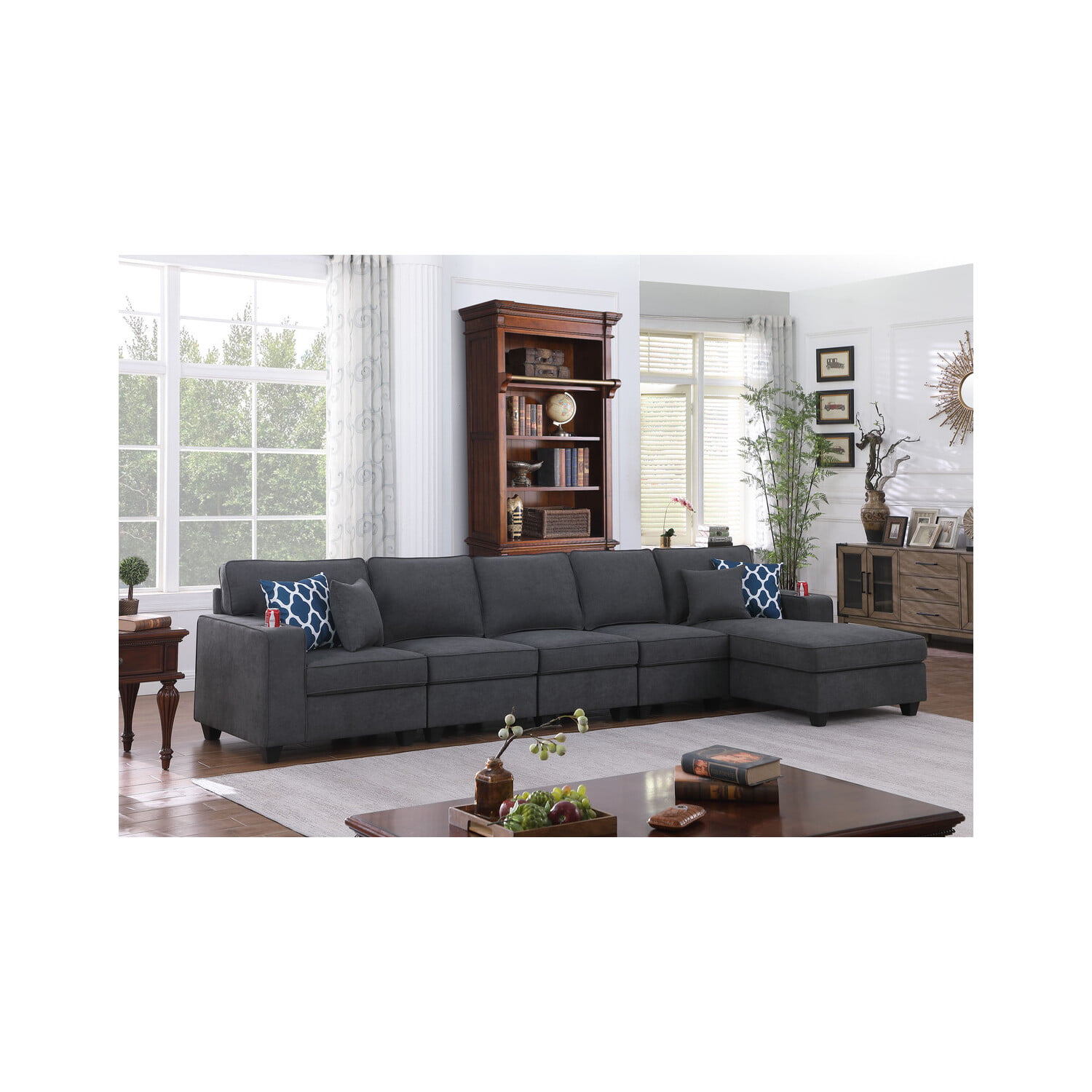 Lilola Home Cooper 5Pc Sectional Sofa Chaise with Cupholder-Color