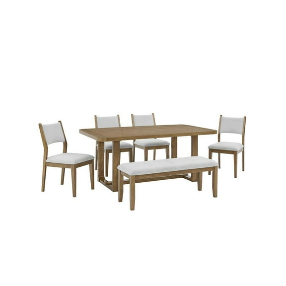 Darla 6Pc 72"W Rectangular Walnut Oak Wood Finish Sled Dining Set with Bench