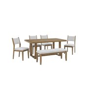 Darla 6Pc 72W Rectangular Walnut Oak Wood Finish Sled Dining Set with Bench