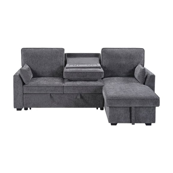 Lilola Home Emmy 89"W Dark Gray Fabric Sleeper Sectional Sofa with Reversible Storage Chaise