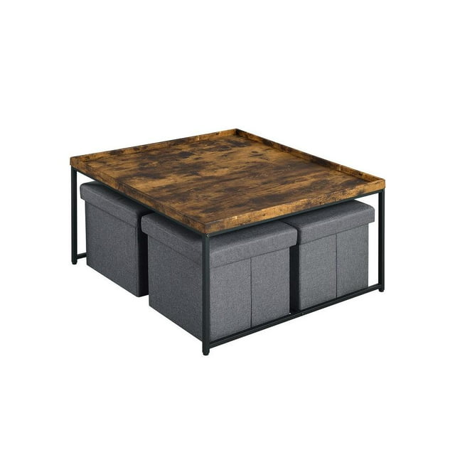 Lilola Home Engineered Wood 5 Pc Coffee Table Set w/Raised Edge in Weathered Oak