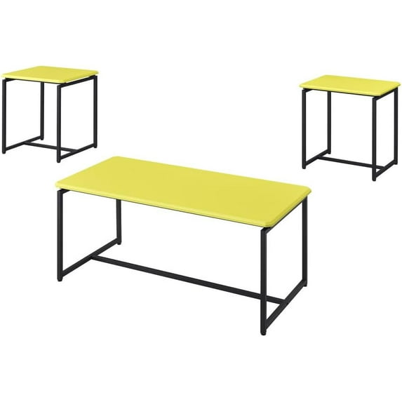 Lilola Home GT 3 Piece Yellow Carbon Fiber Wrap Coffee Table and End Table Set