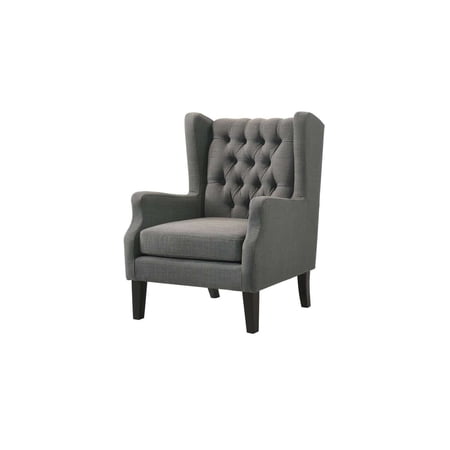 Irwin Gray Linen Fabric Button Tufted Wingback Chair with Black Legs