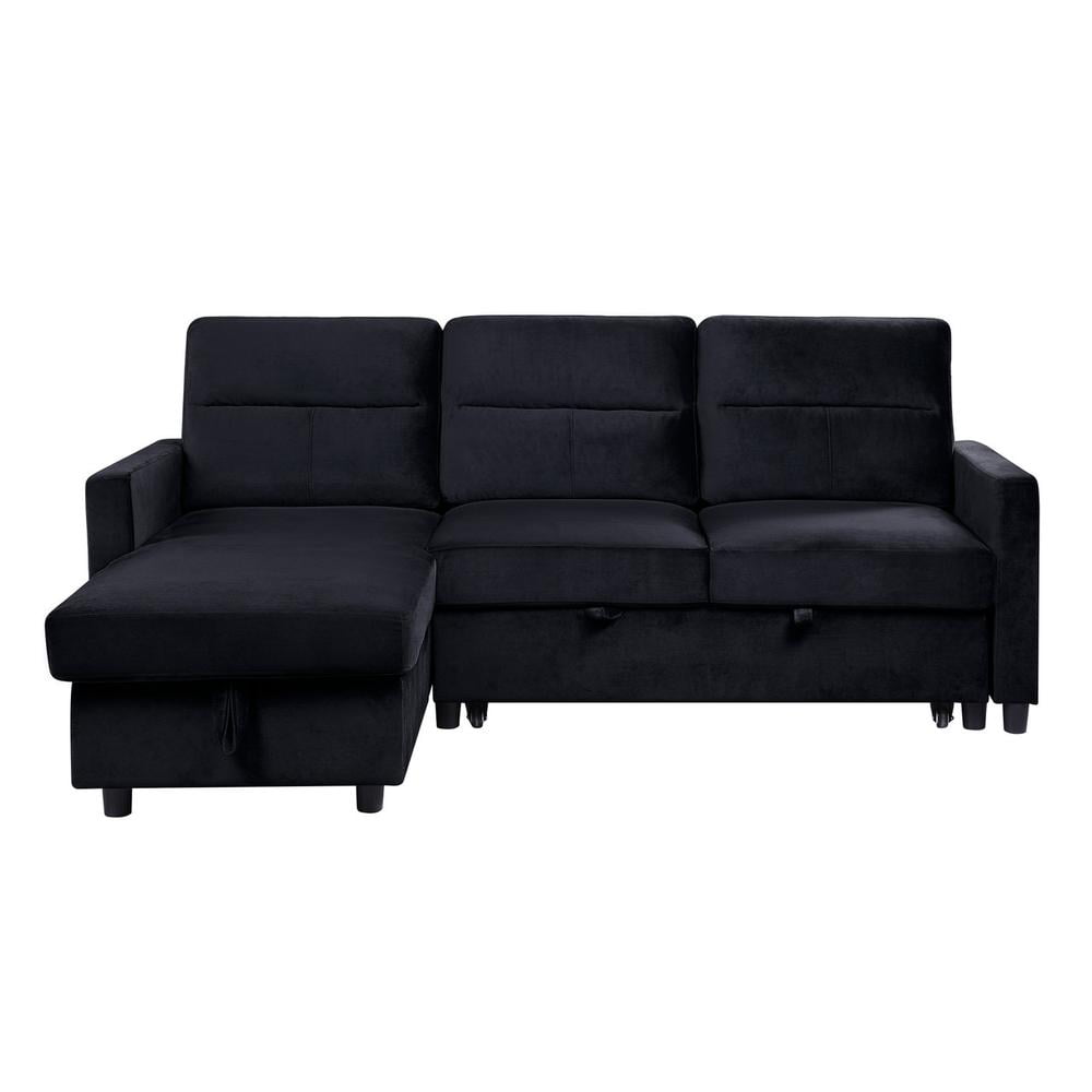 Black Velvet Two-Piece Sectional Sofa with Storage