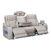 Jazz White Faux Leather Pwr Recl.Sofa LS Set+BT Spkrs+LED+Wrls Chrg+USB+Cuphldrs
