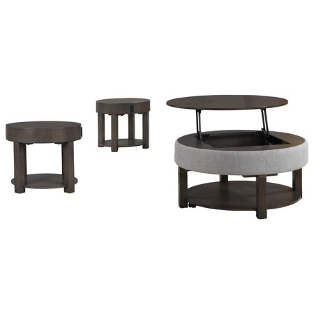 Lilola Home Jonah 3 Piece Light Brown MDF Lift Top Coffee and End Table Set