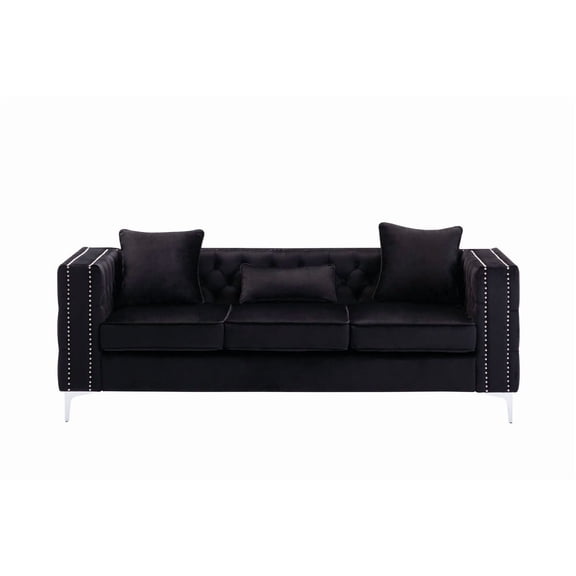 Contemporary Home Living 7' Charcoal Black Solid Velvet Modern Style Sofa