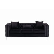 LILOLA Home Lorreto Button Tufted Black Velvet Fabric Glam Sofa