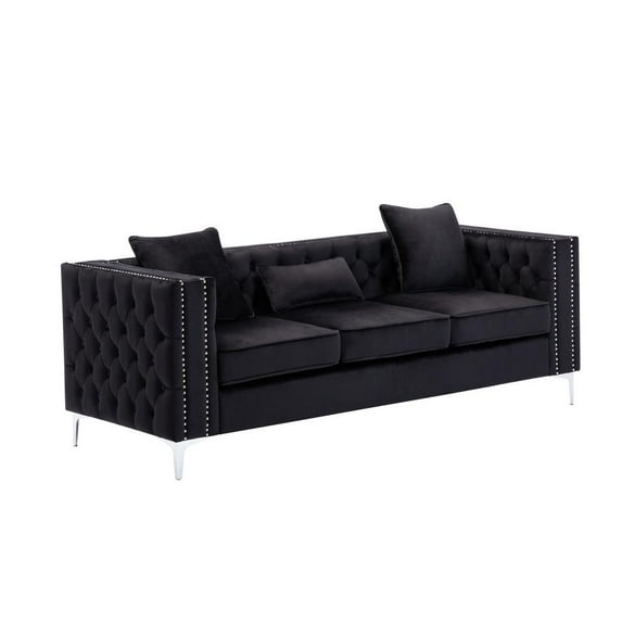 Lilola Home LILOLA Lorreto Black Velvet Sofa