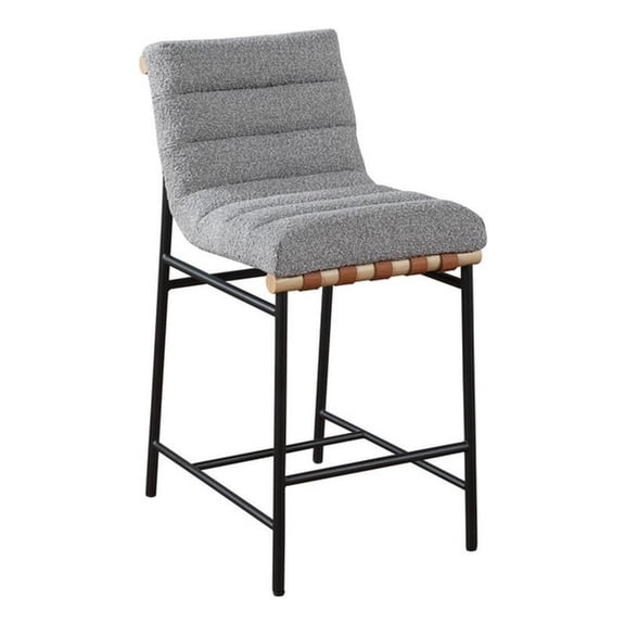 Lilola Home Lahni Boucle Fabric Counter Height Bar Stool with PU Leather Detailing, Gray