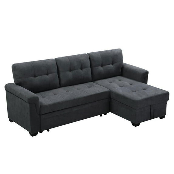 Lilola Home Lucca Performance Leather Sectional Sleeper Sofa, Charcoal