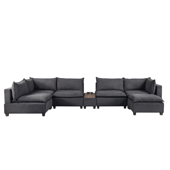 Contemporary Home Living 173" Madison Dark Gray 7-Piece Modular Sectional Sofa Chaise with USB