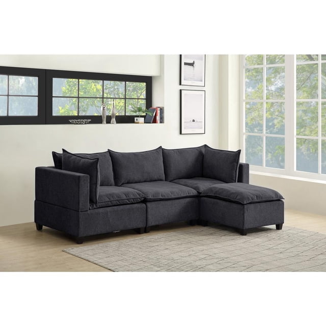 Lilola Home Madison Fabric Reversible Sectional Sofa Ottoman in Dark ...
