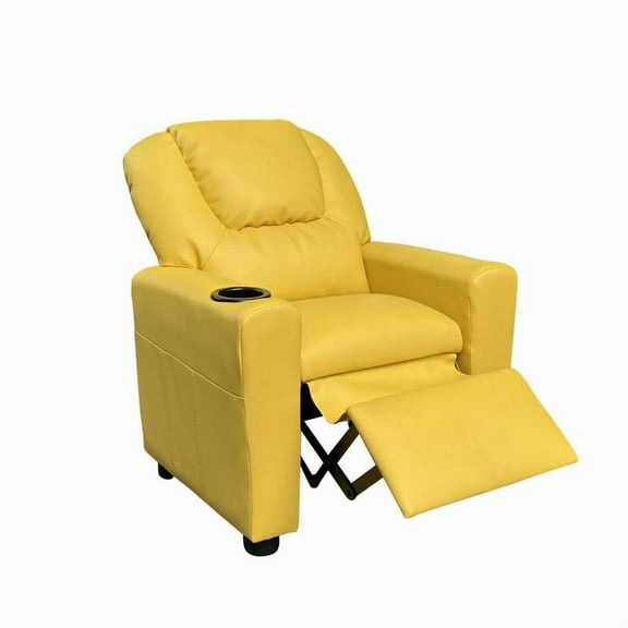 Marisa 23"W Yellow PU Faux Leather Kids Recliner Chair with Cupholder