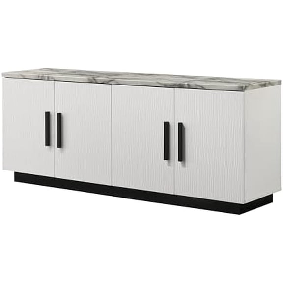 Lilola Home Matilda 63-inch White Cabinet Console Table with Faux Marble Top  Modern 4-Door Storage Design with Adjustable Shelves and Black Contrasting Base for Living Room or Entryway$$Furniture