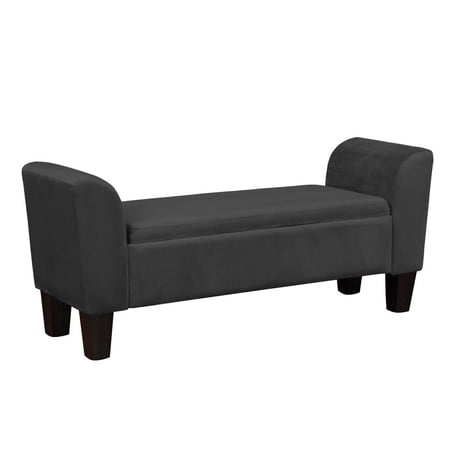 Mila Black Velvet Fabric Ottoman Bench with Storage and Black Legs