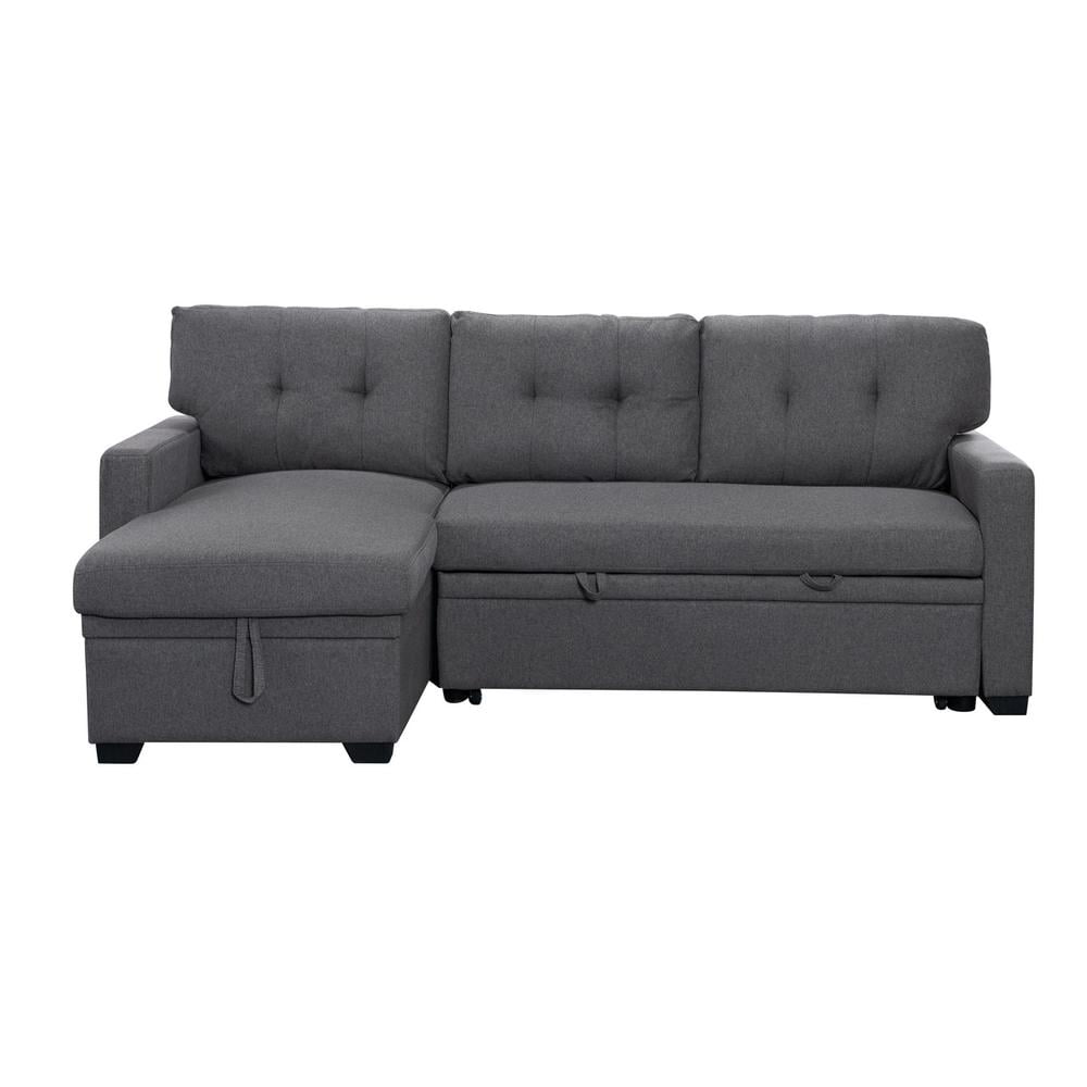 Lilola Home Miller Gray Linen Reversible Sleeper Sectional Sofa with Storage Chaise