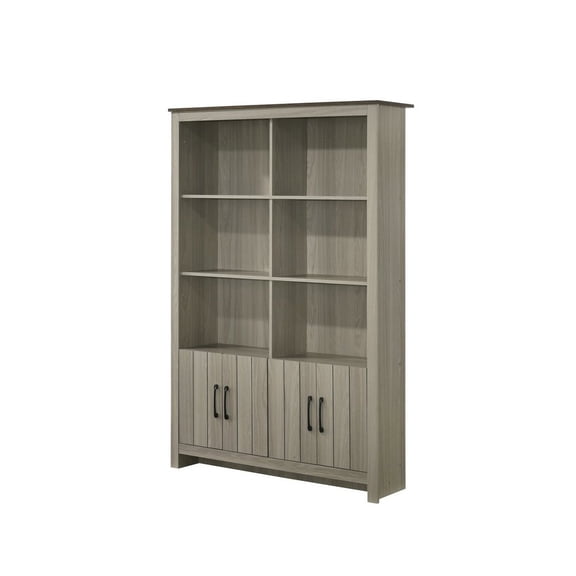 Lilola Home Nyla 47"W Gray Oak Bookcase Shelf with Cabinet Doors
