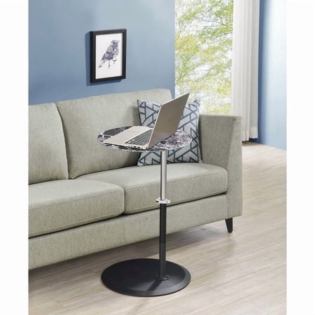 Orbit End Table with Height Adjustable Black Marble Textured Glass Top