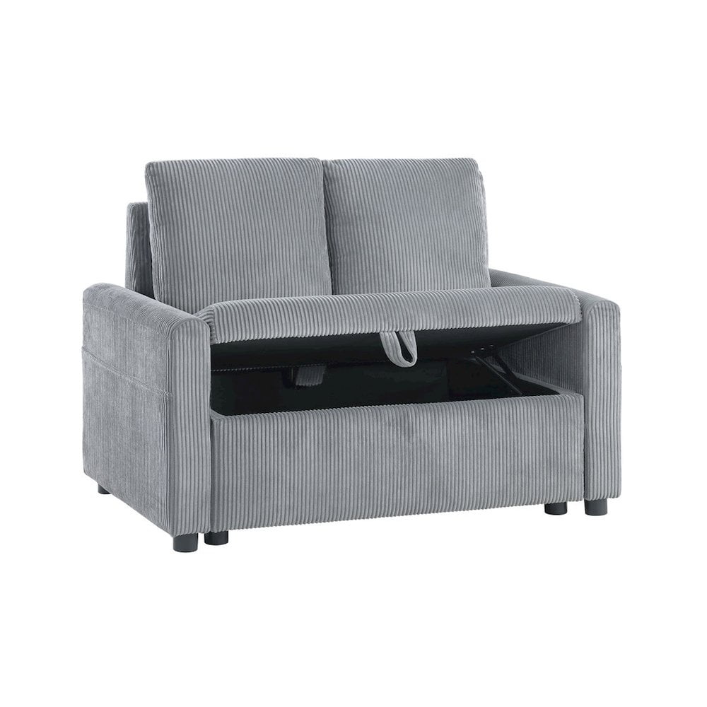 Lilola Home Oswin 45"W Gray Corduroy Loveseat with Storage, Side Pocket