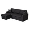 thumbnail image 1 of Paisley Black Linen Fabric Reversible Sleeper Sectional Sofa w/ Storage Chaise, 1 of 9