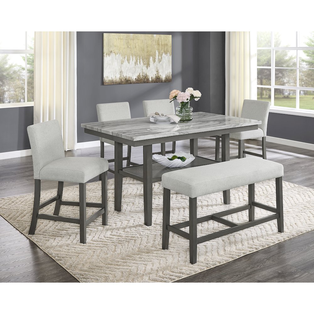 Lilola Home Selena 6-Piece 60" Rectangular Gray Faux Marble Counter ...