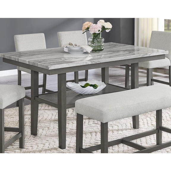 Lilola Home Selena 60" Rectangular Gray Faux Marble Counter Height Table