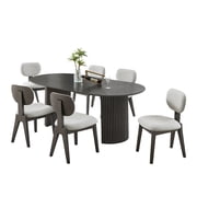 Valencia 7Pc 80 Oval Gray Oak Wood Fin Dng Set w/Dual Pedestal Base+Lt Gry Chrs