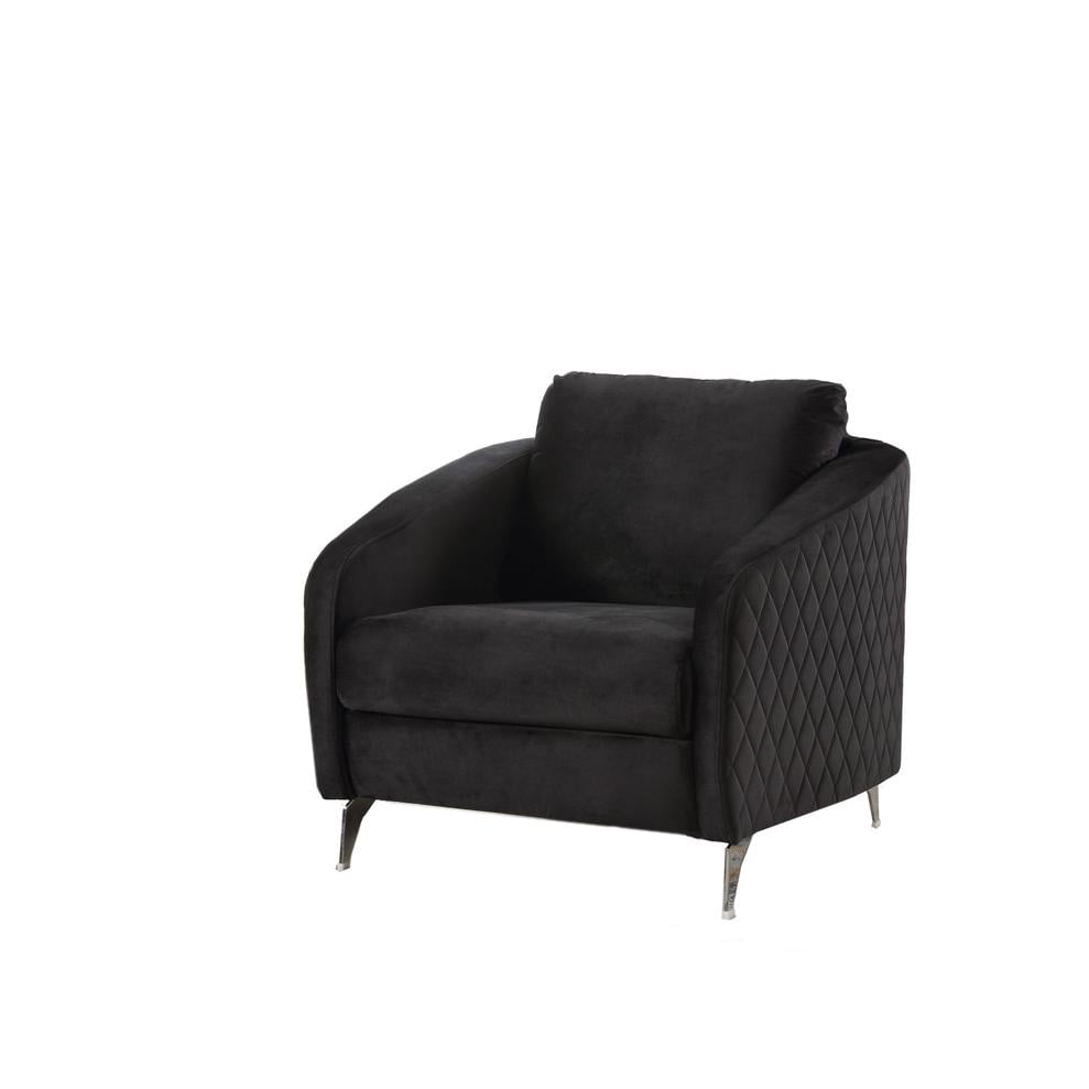 Sofia Black Velvet Modern Accent Armchair with Chrome Legs