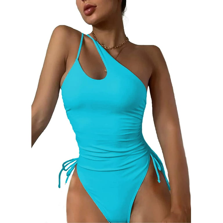 Lilosy?Sexy One Shoulder Tummy Control Ruched?Swimsuit High?Cut