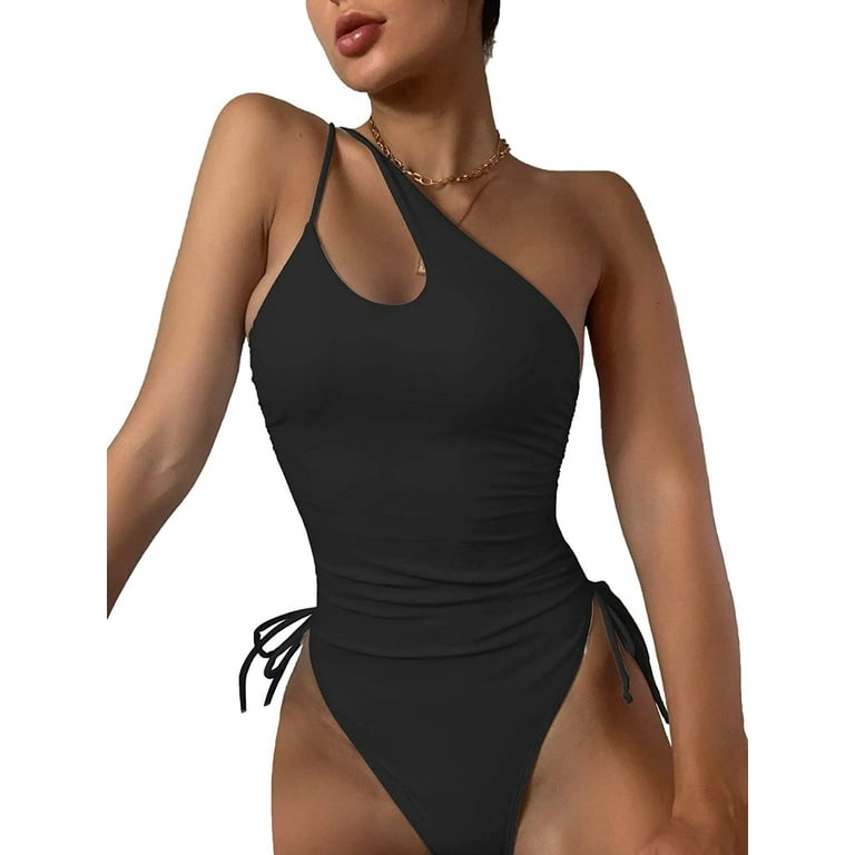 Lilosy?Sexy One Shoulder Tummy Control Ruched?Swimsuit High?Cut?Brazilian  Bathing Suit 1 Piece 