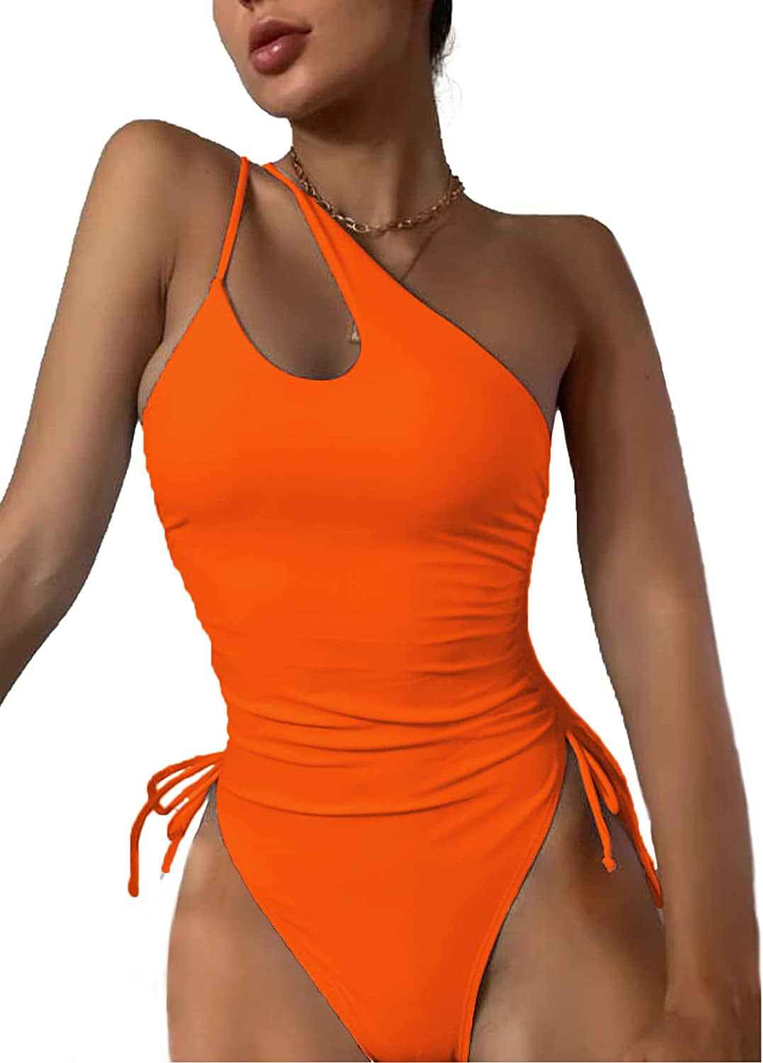 Lilosy?Sexy One Shoulder Tummy Control Ruched?Swimsuit High?Cut?Brazilian  Bathing Suit 1 Piece 