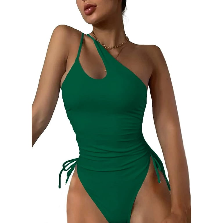 Lilosy Sexy One Shoulder Tummy Control Ruched Swimsuit High Cut