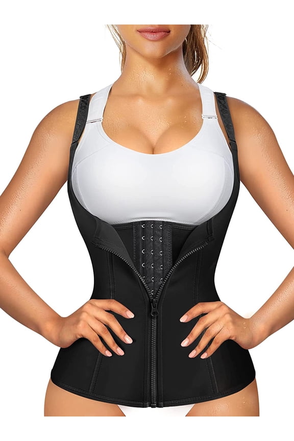 Corsets for Women Waist Trainer Zipper Vest Sports Girdle Tummy Control Body Shaper Cincher Workout Tank Top with Straps