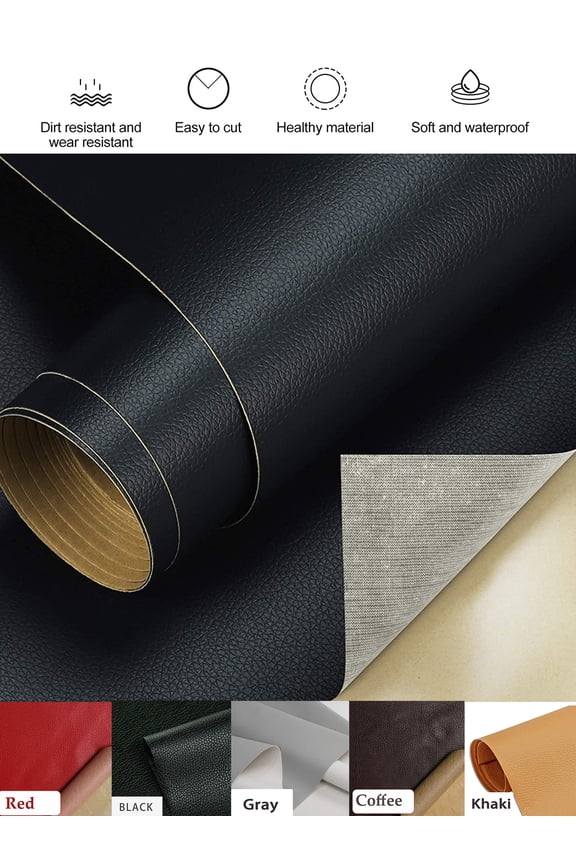 Leather Repair Patch self Adhesive, Leather Repair kit Vinyl Leather Patches for Couch, Furniture, car seat, Sofa, Shoe, Wall (Black, 7.8-61.8 inch)