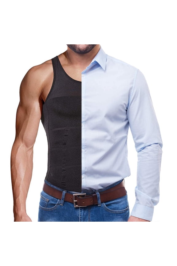 Men Compression Base Layer Shirt Slimming Body Shaper Elastic Vest Tummy Control Shapewear Abdomen Undershirt for Running Workout