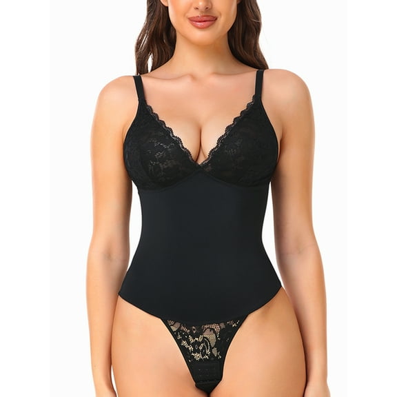Lilvigor Shapewear Bodysuit for Women Tummy Control Waist Shaper V-neck Bodysuits Lace Body Briefer