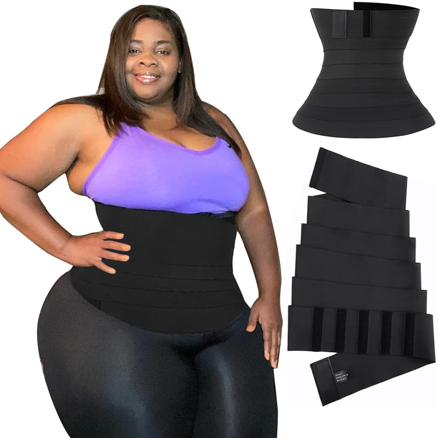 MECAPO Women's Waist Trainer Wrap - Plus Size, Adjustable & Non-Slip, for  Stomach, Lower Belly Fat, Post Partum Support