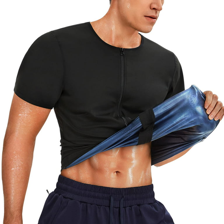 Lilvigor Sweat Sauna Suits Men Polymer Zipper Sauna Shirt Short Sleeve  Waist Trainer Heat Trapping Compression Sauna Vest