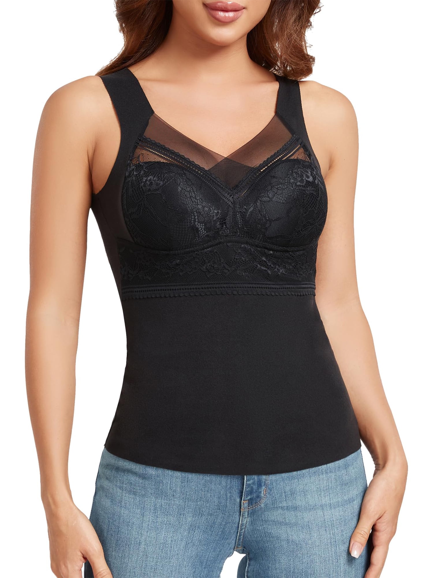 Lilvigor Thermal Tops for Women Cold Weather Warm Under Clothes Buit in Bra Thermal Lace Tank