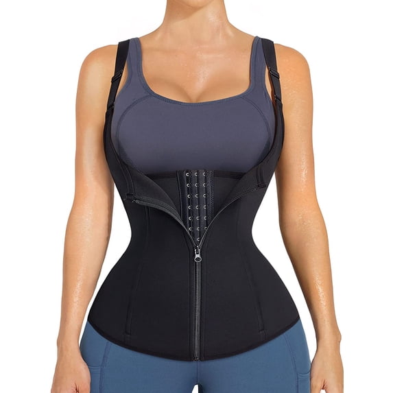 Lilvigor Waist Trainer for Women Corset Zipper Body Shaper Sauna Sweat Vest Waist Cincher Tank Top With Straps Adjustable for Yoga Workout