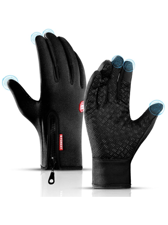 Winter Thermal Gloves for Men Women, Waterproof Warm Work Gloves, Touch Screen Tech Fleece Gloves for Workout Running Biking Ski Exercise Black