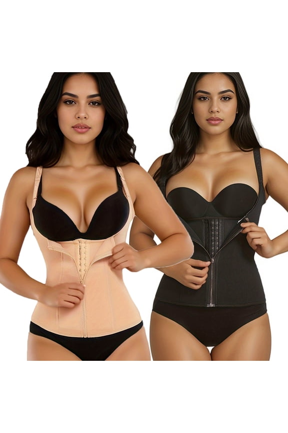 Women Waist Trainer Corset Tummy Control Zipper Vest Workout Body Shaper Cincher Tank Top with Straps