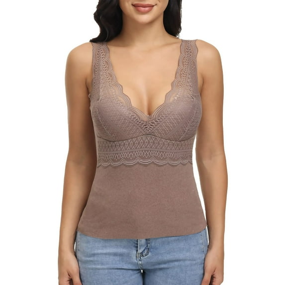 Lilvigor Women's Basic Camisole Lace Thermal Underwear Thick Fleece Lined Cami Seamless Tank Top